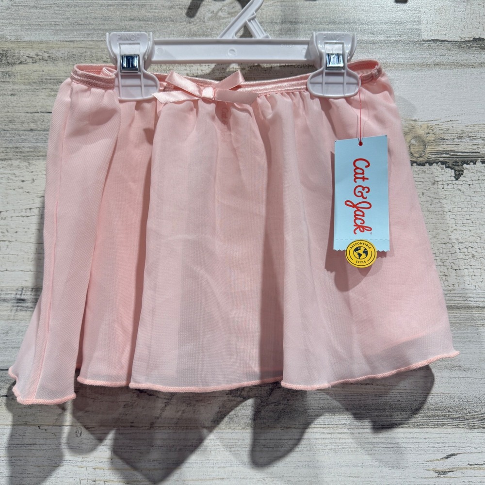 Cat & Jack Ballet Skirt Girls S 6/7 Pink Mesh Bow Detail Balletcore NWT